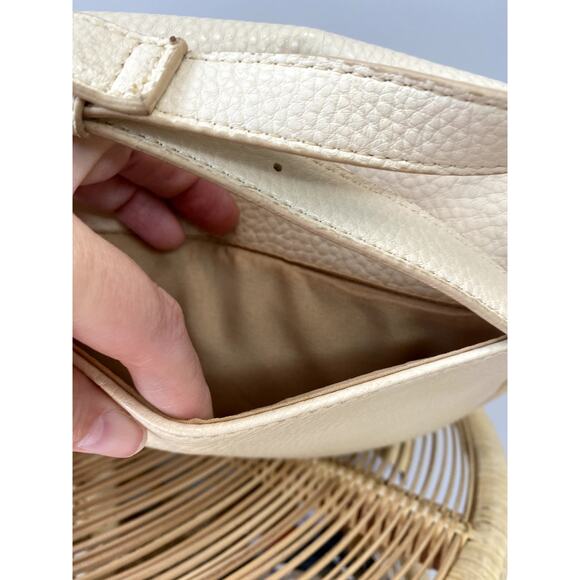 Earthtone Cream Pebbled Faux Leather Crossbody SaddleBag - Picture 6 of 13